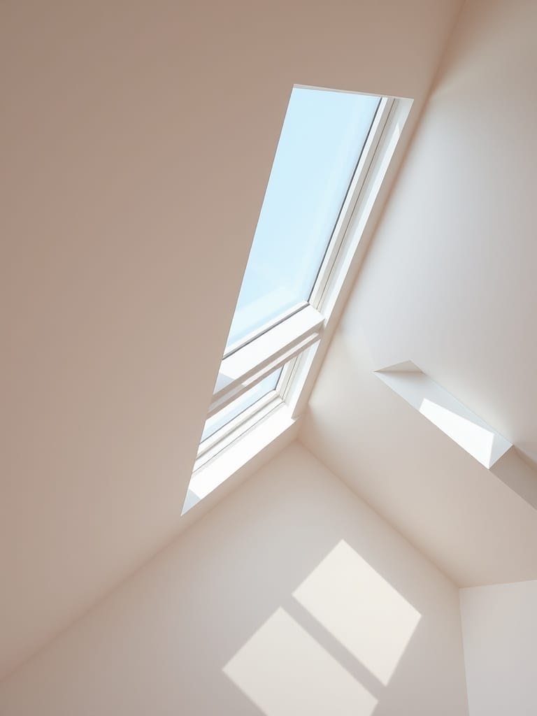 Dachfenster in einem hellen Raum mit schrägen Wänden