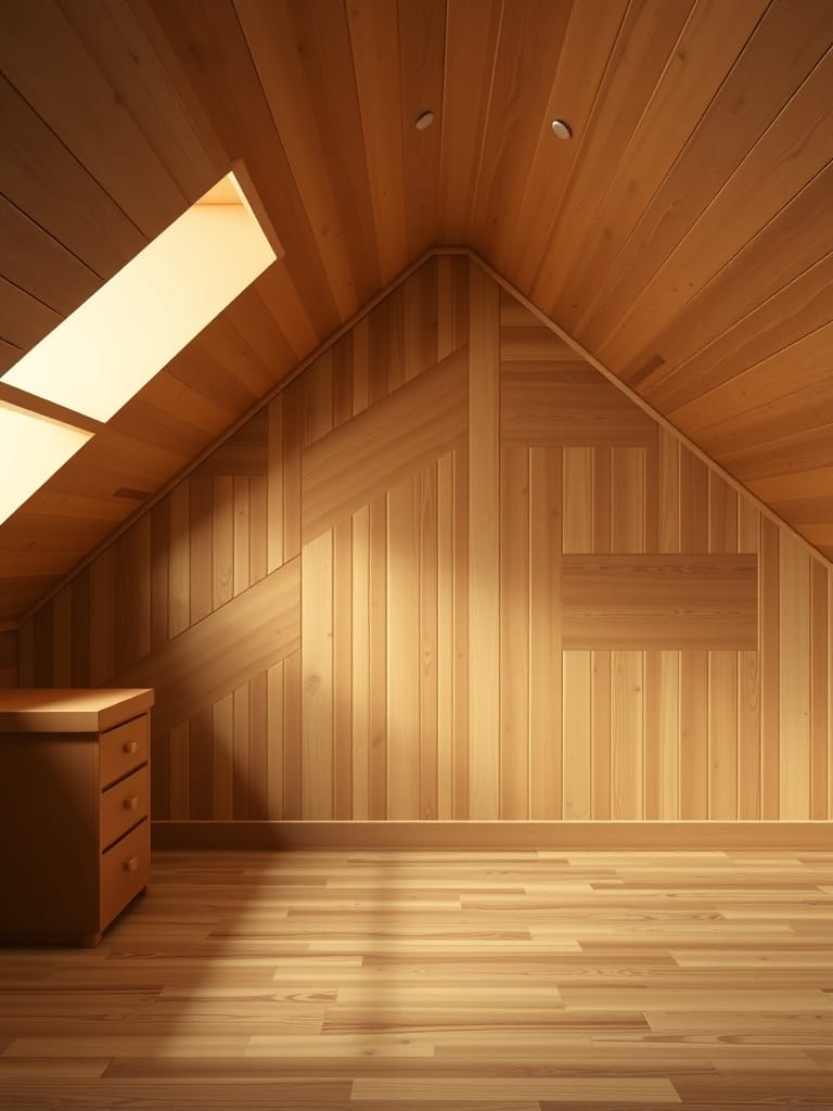 Innenraum mit Holzverkleidung und Dachschräge
