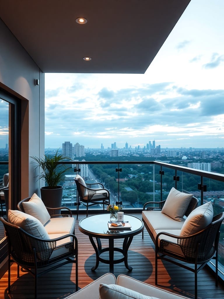 Elegante Balkonmöbel mit Blick auf die Stadt