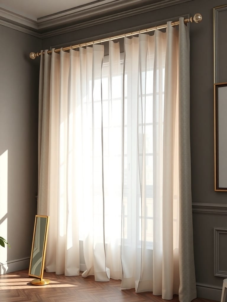Elegante Gardinenstangen mit transparenten Vorhängen in einem stilvollen Raum