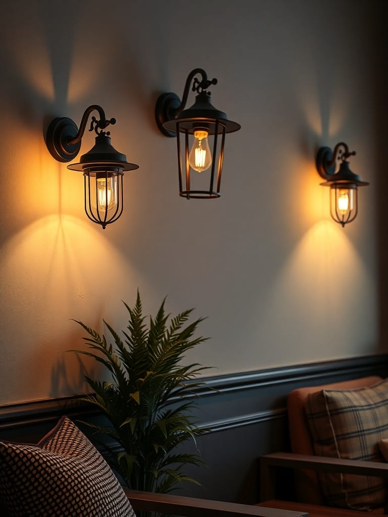 Elegante Wandlampen an einer Wand, die warmes Licht spenden.