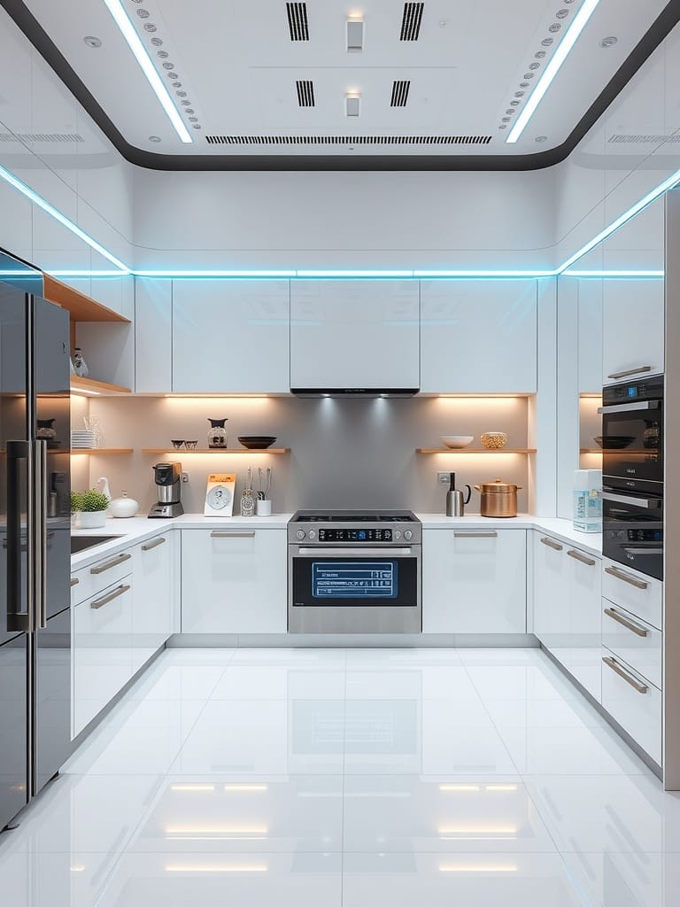 Futuristische Küche mit modernen Geräten und stilvollem Design
