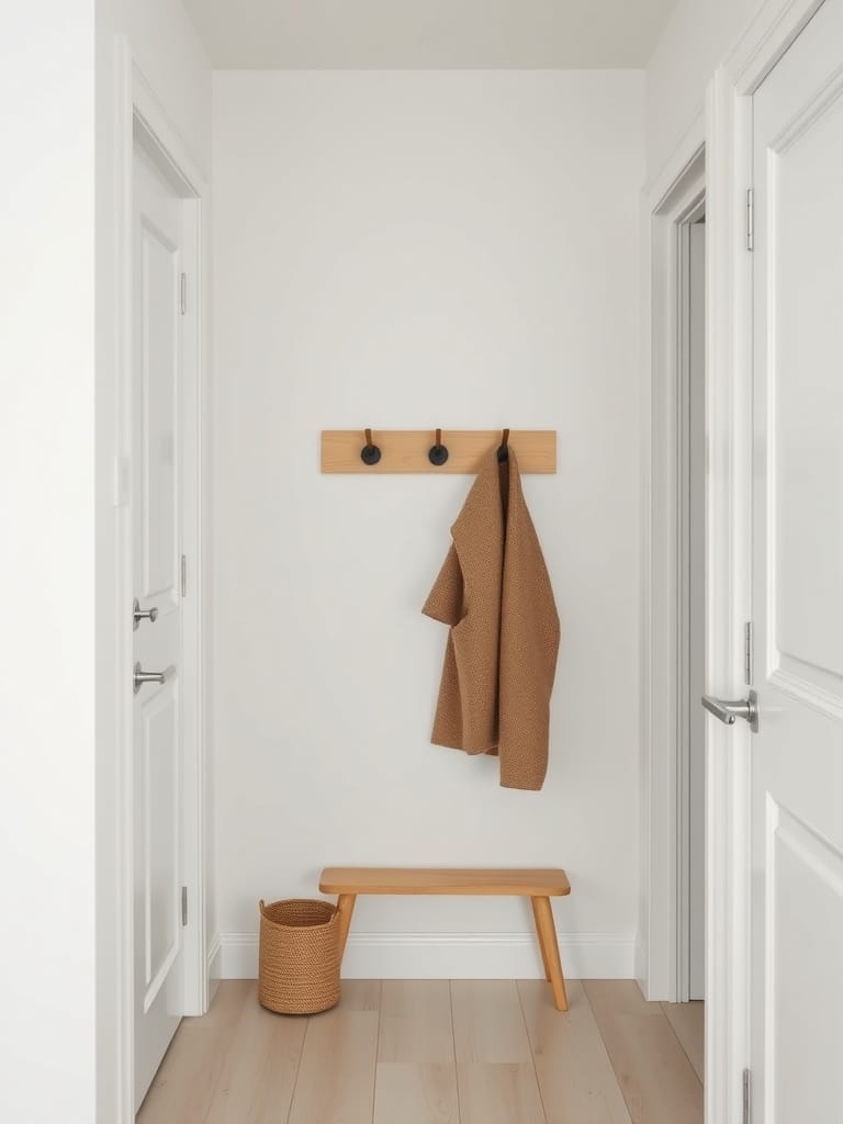 Garderobe im skandinavischen Stil mit Holzbank und Haken