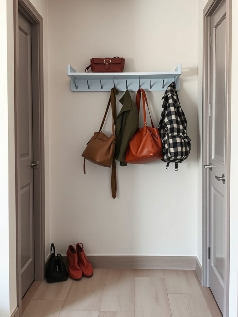 Garderobe mit Handtaschen und Jacken im kleinen Flur