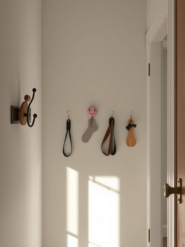 Kreative Wandhaken in einem kleinen Flur