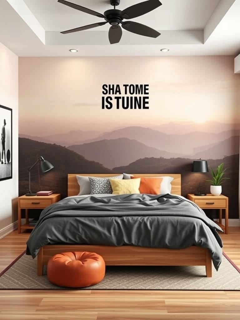 Schlafzimmer mit Wandgestaltung aus inspirierenden Zitaten
